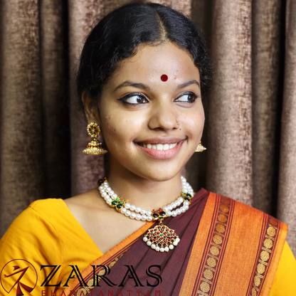 Bharatanatyam Dance Jewellery - Necklace Do Manga Design Kemp with Pearls image 1