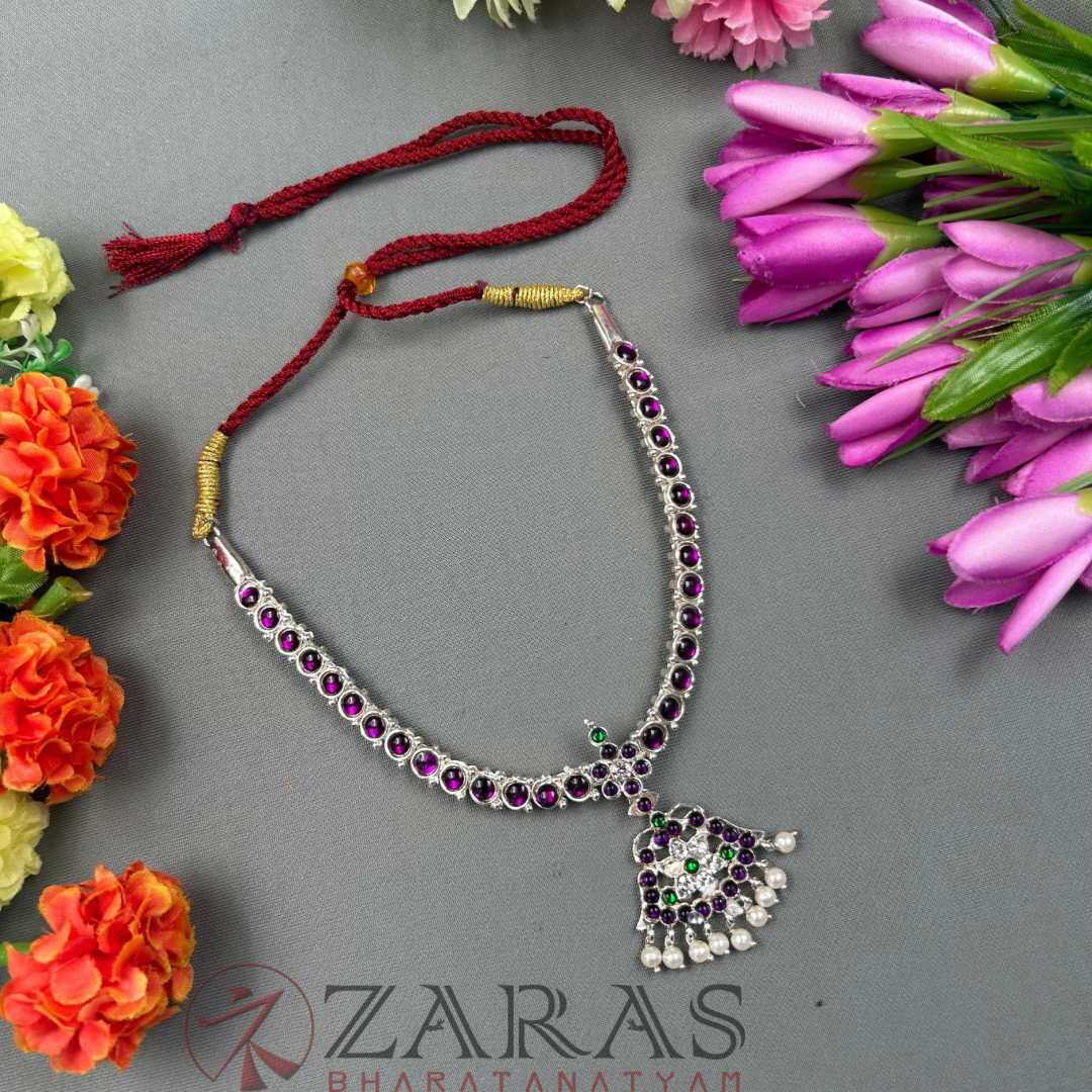Bharatanatyam Dance Silver Jewellery - 1 Line Attigai Necklace PG Kemp Stone image 0