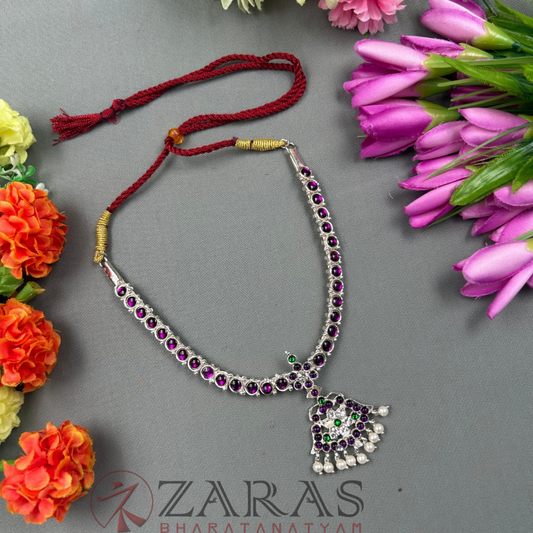Bharatanatyam Dance Silver Jewellery - 1 Line Attigai Necklace PG Kemp Stone image 0