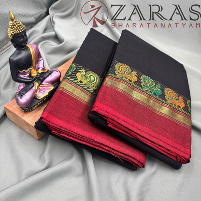 Bharatanatyam Dance Practice Saree - Black Red Small Peacock Border image 2