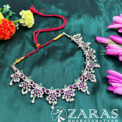 Bharatanatyam Dance Silver Jewellery - Flower Necklace PG Kemp Beads image 2