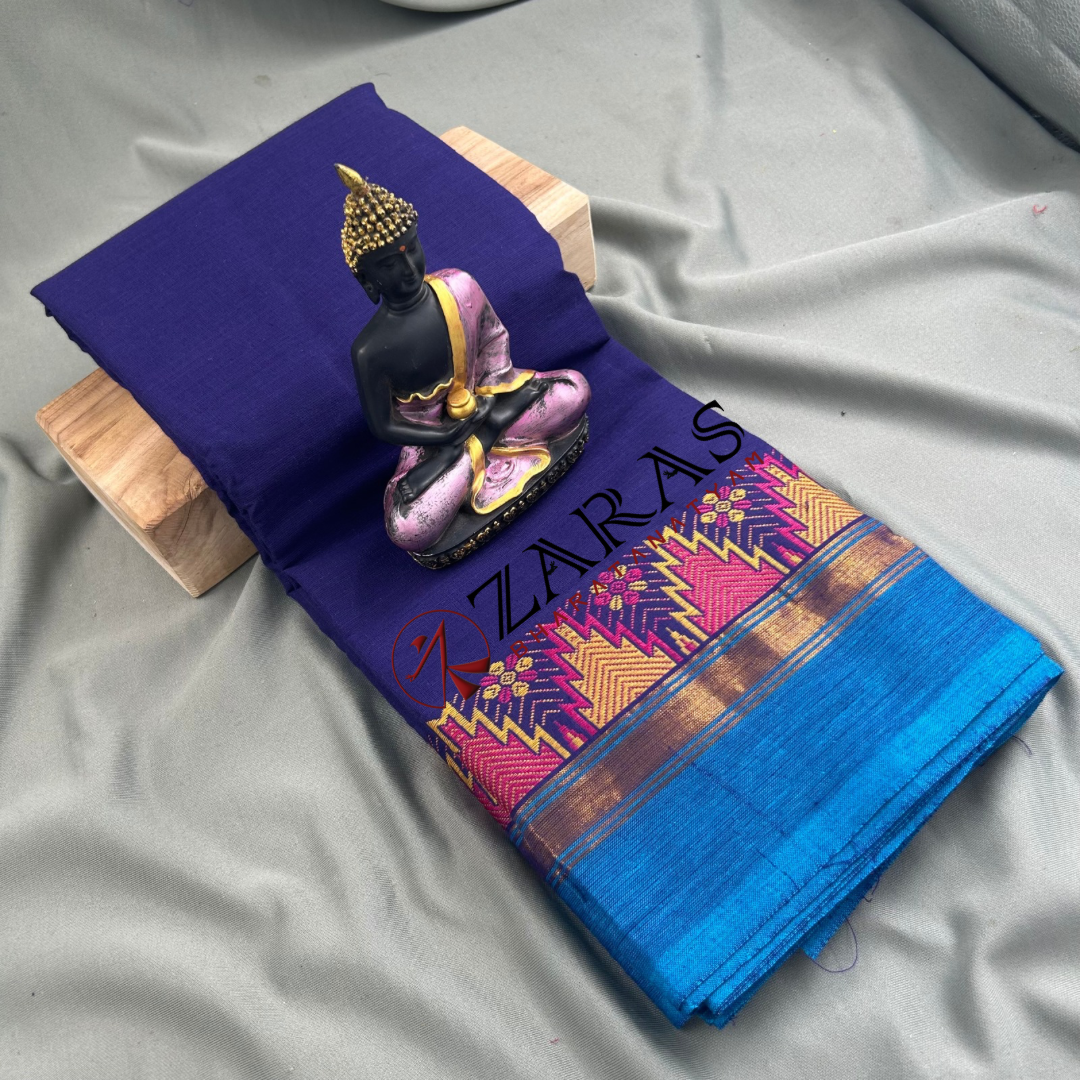 Bharatanatyam Dance Practice Saree - Dark Blue with Blue Temple Border image 0