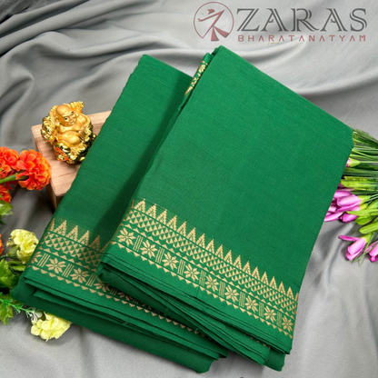 Bharatanatyam Dance Practice Saree - Green with Sandal Flower Border (6mtr) image 1