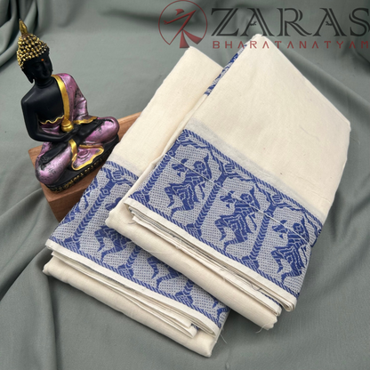 Bharatanatyam Dance Practice Saree - White with Blue Doll Border image 1