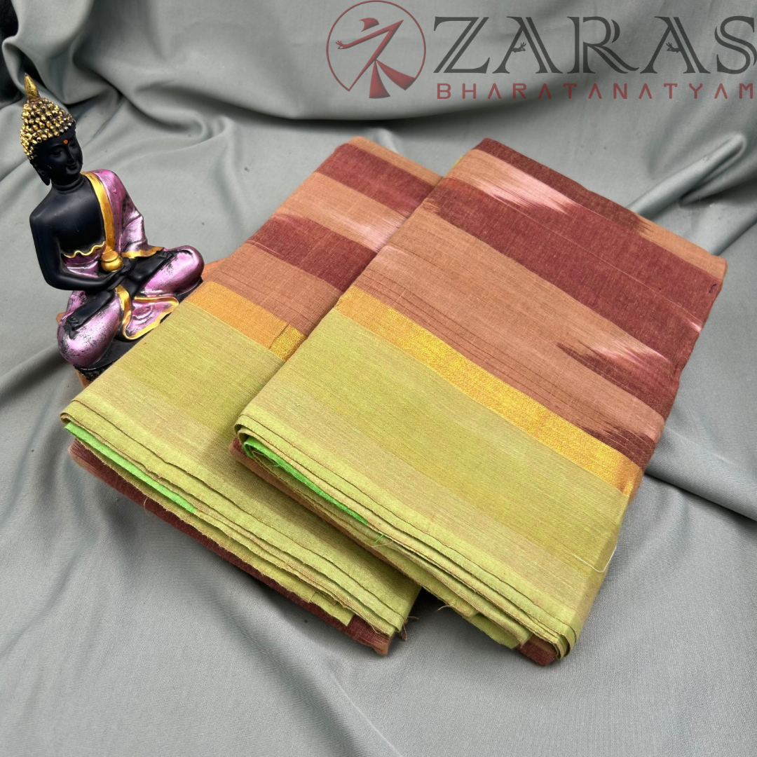 Bharatanatyam Dance Practice Saree - Brown with L Green Ikkat Border image 1