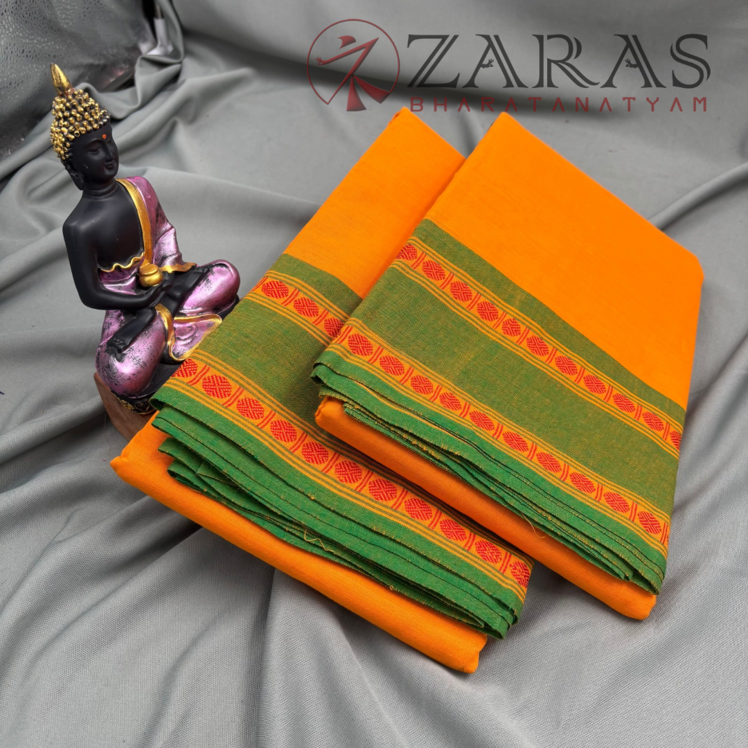 Bharatanatyam Dance Practice Saree - Mango Yellow with Green Double Coin Border image 2