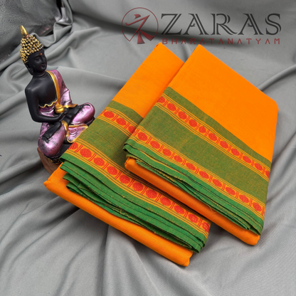Bharatanatyam Dance Practice Saree - Mango Yellow with Green Double Coin Border image 2