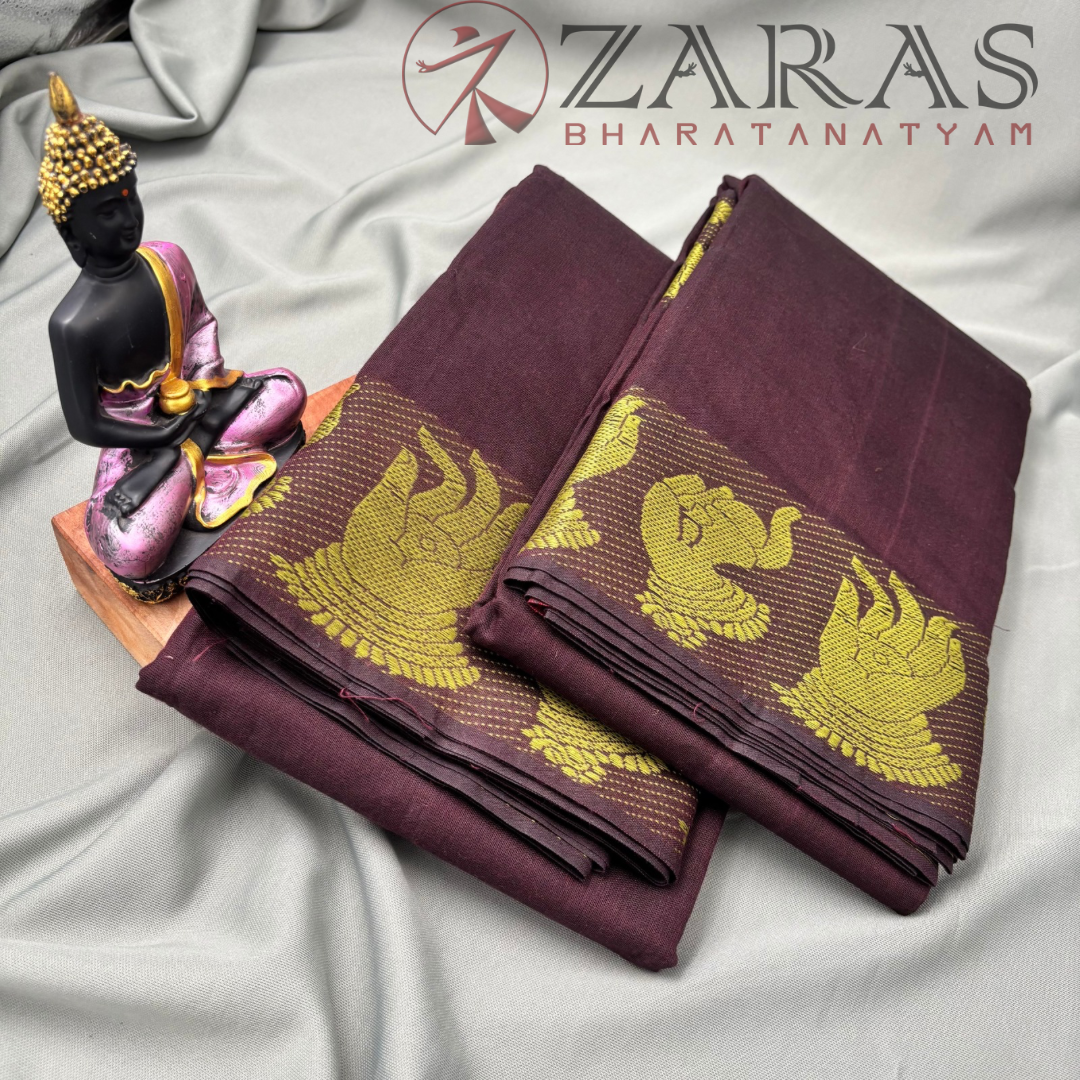 Bharatanatyam Dance Practice Saree - Maroon with Green Mudra Border image 2