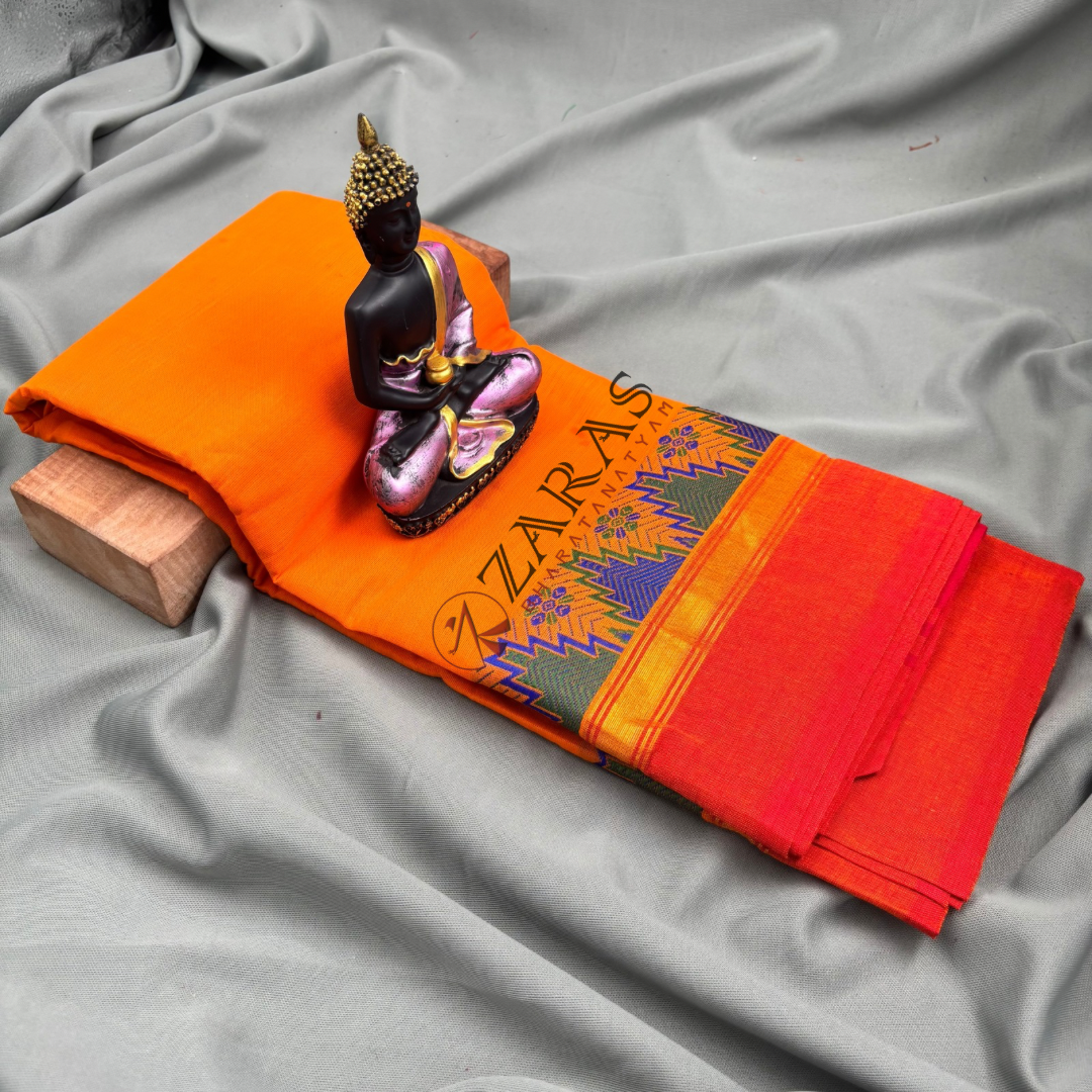 Bharatanatyam Dance Practice Saree - M Yellow Orange Gopuram Border image 1