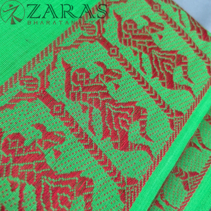 Bharatanatyam Dance Practice Saree - Light Green Red Doll Border image 1