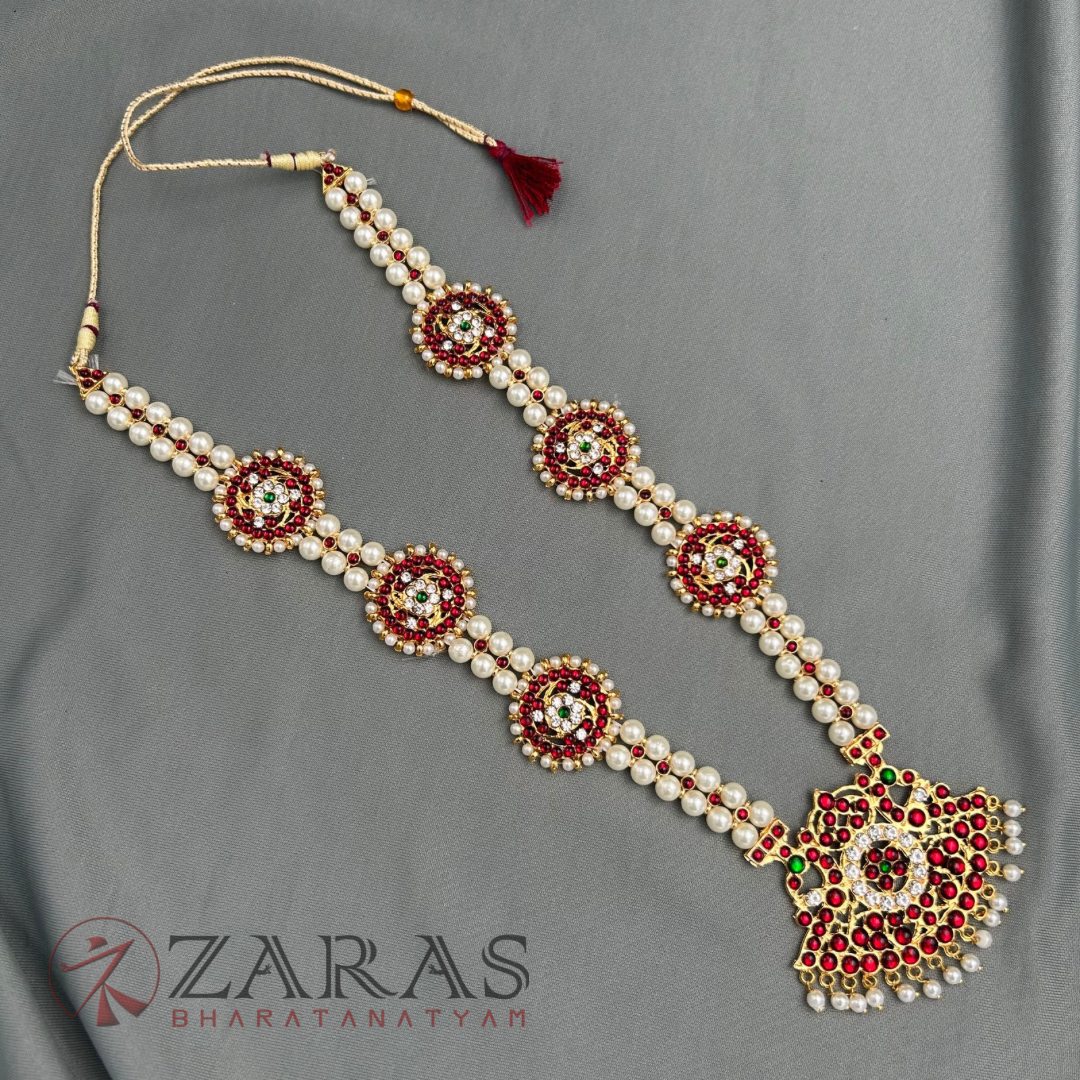Bharatanatyam Dance Jewellery - Peo with 3 Sun RG Kemp CS Haaram / Long Chain image 2