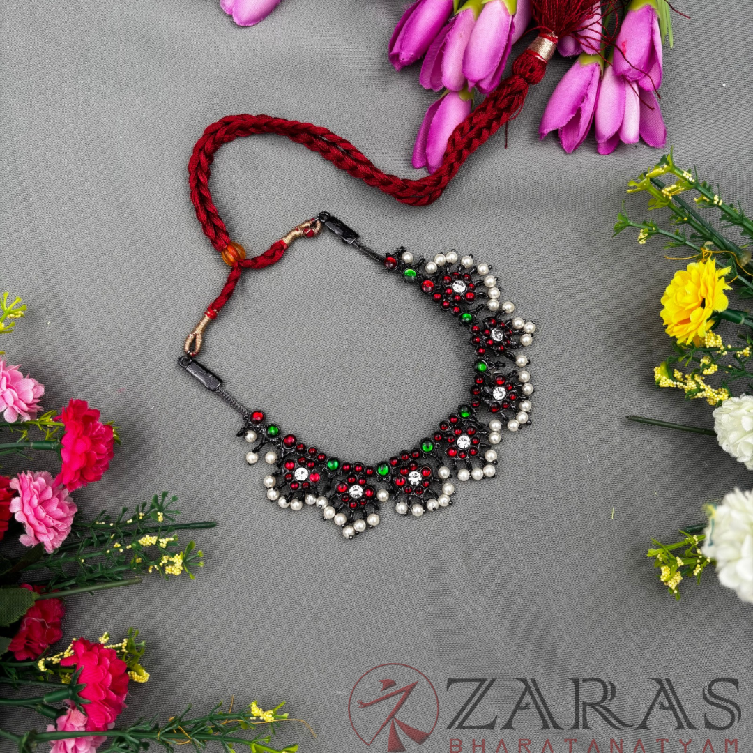 Bharatanatyam Dance Jewellery Black - Necklace Flower RG Kemp CS pearls image 2