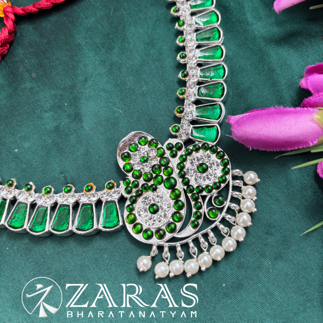 Bharatanatyam Dance Silver Jewellery - Snake & Enamel Necklace Green Kemp image 1