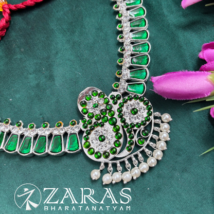 Bharatanatyam Dance Silver Jewellery - Snake & Enamel Necklace Green Kemp image 1