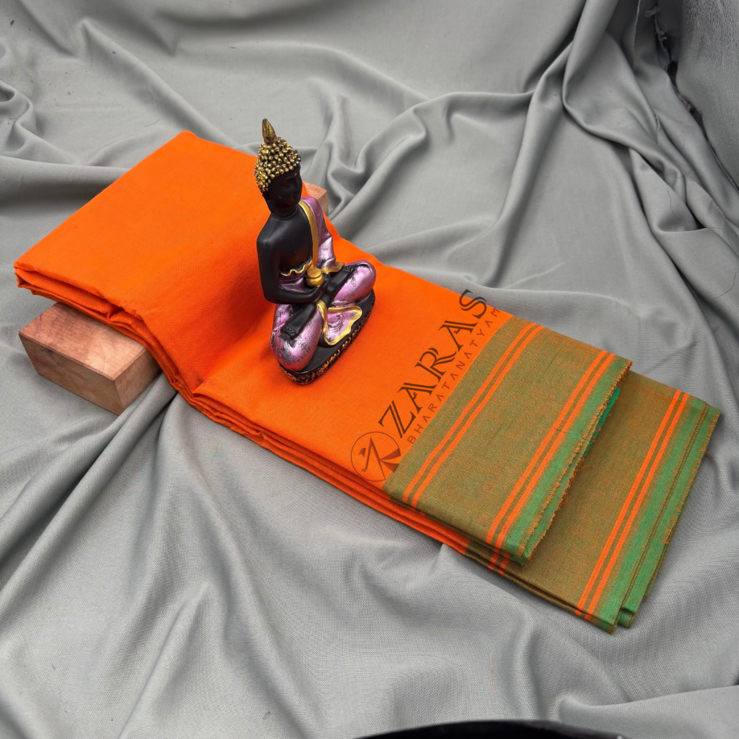 Bharatanatyam Dance Practice Saree - Orange With Green Plain Border image 1
