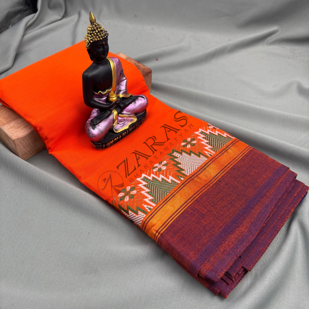 Bharatanatyam Dance Practice Saree - Orange Violet Gopuram Border image 2
