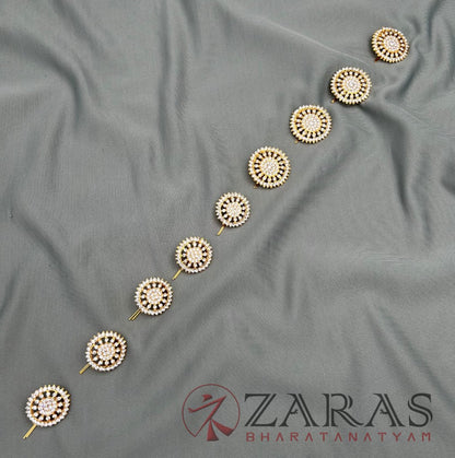 Bharatanatyam Dance Jewellery - Jada Billa Round Design White Stone (Set of 9 Pcs) image 0