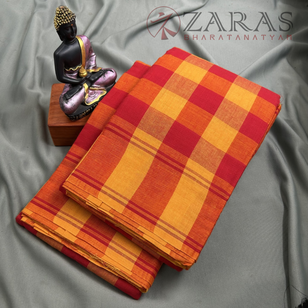 Bharatanatyam Dance Practice Saree - Red Mix Yellow Checked Plain Border image 1