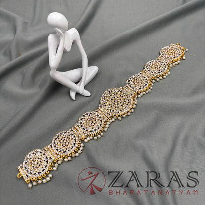 Bharatanatyam Dance Jewellery - White Stone Round Hip Belt (Ottiyanam) image 3