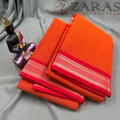 Bharatanatyam Dance Practice Saree - Mus Orange Mix Red Gopuram Border image 1