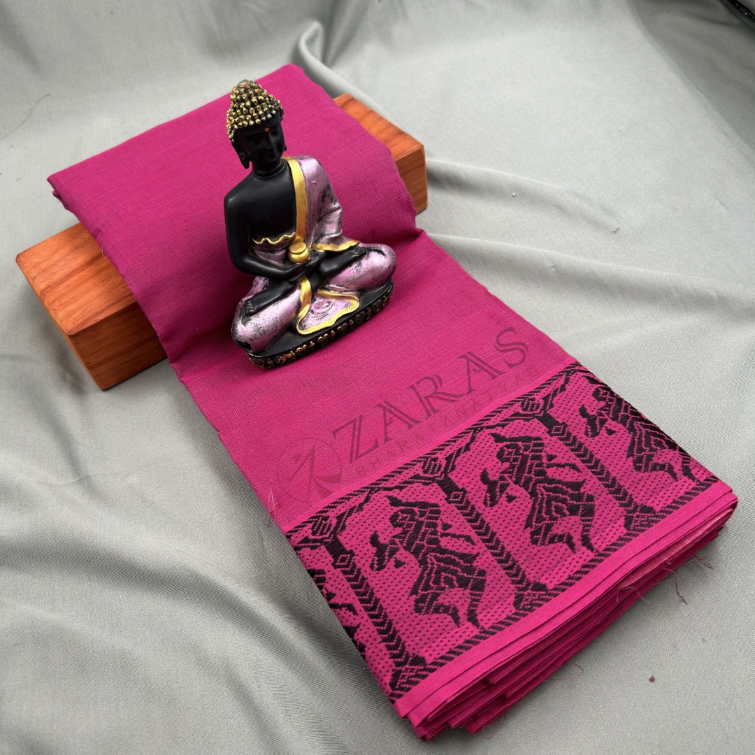 Bharatanatyam Dance Practice Saree - Pink with Black Doll Border image 0