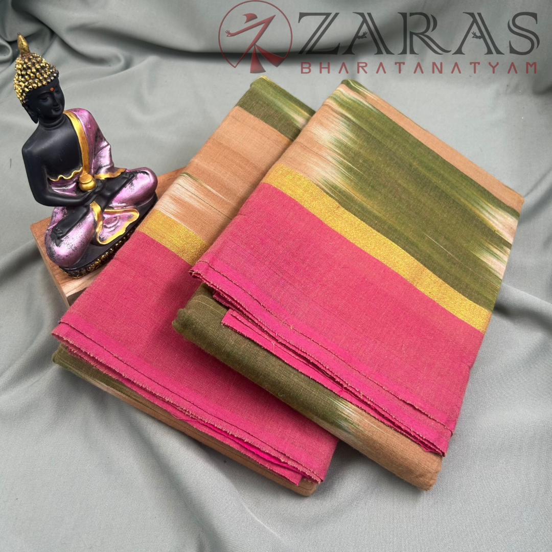Bharatanatyam Dance Practice Saree - Sandal Mix Pink Ikkat Border image 1