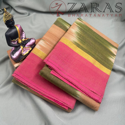 Bharatanatyam Dance Practice Saree - Sandal Mix Pink Ikkat Border image 1
