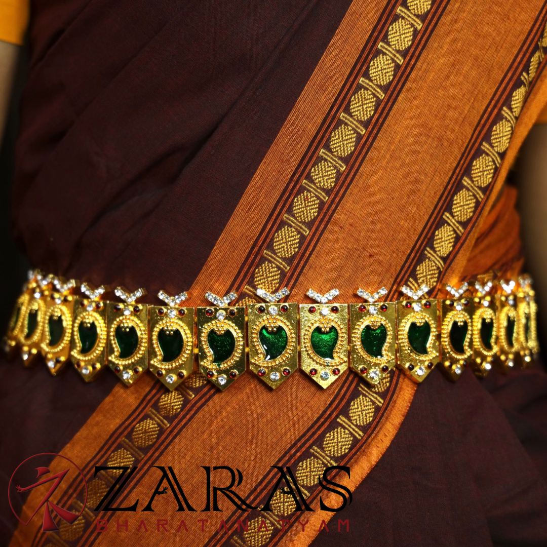 Bharatanatyam Dance Jewellery - Green Manga Hip Belt Kemp Stone (Ottiyanam) image 0