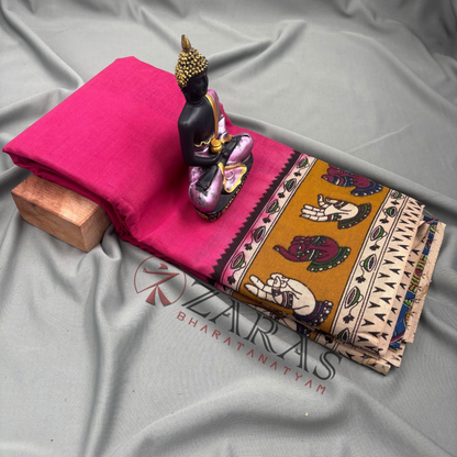 Bharatanatyam Dance Practice Saree - Pink with Yellow Kalamkari Saree image 1