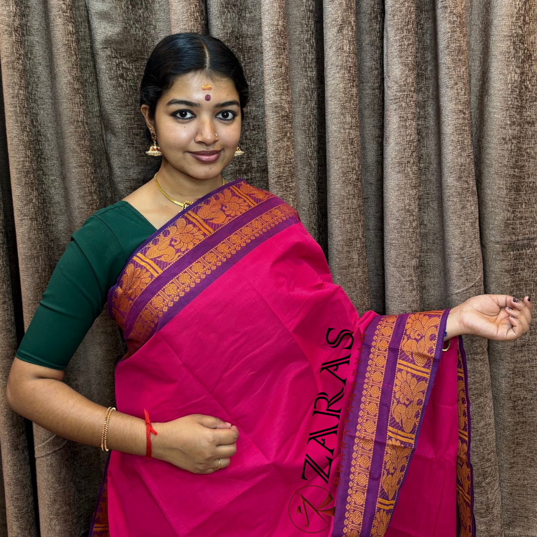 Bharatanatyam Dance Practice Saree - Pink Violet Big Peacock Border image 0