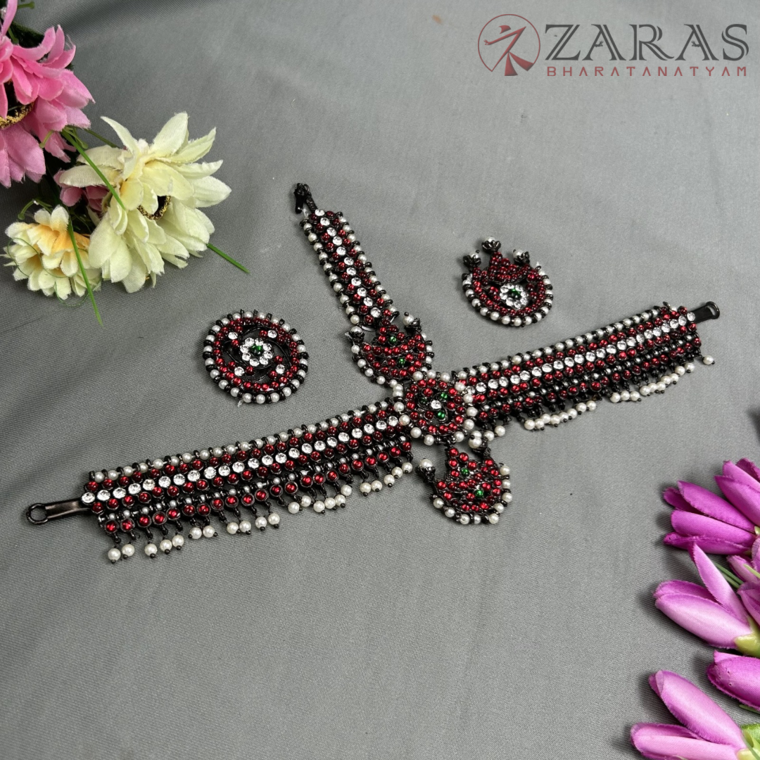Bharatanatyam Dance Jewellery Black - Headset Sun & Moon Beads RG Kemp CS image 1