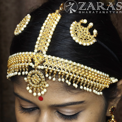 Bharatanatyam Dance Jewellery - Headset V Design Full Gold Be image 0