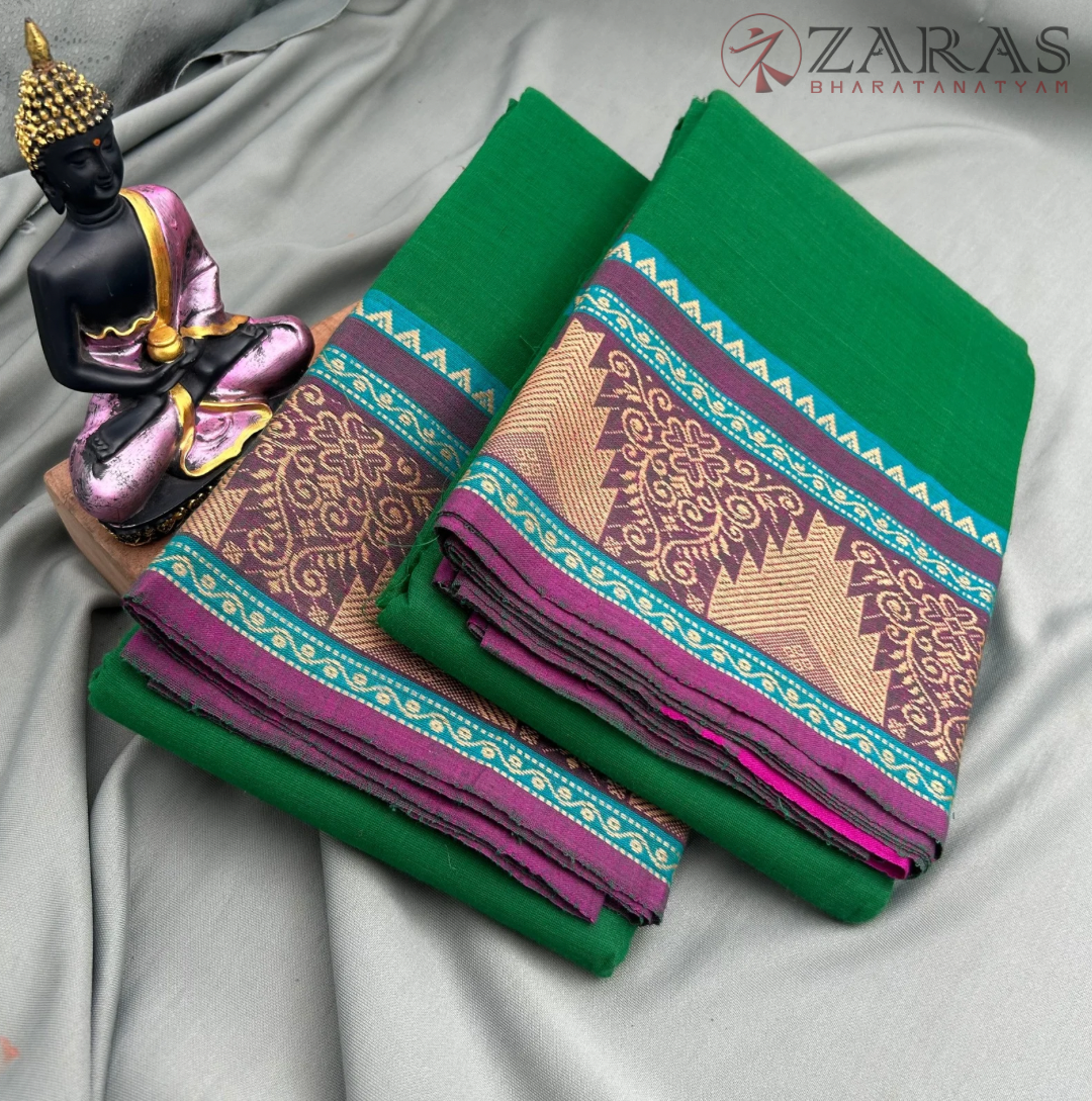 Bharatanatyam Dance Practice Saree - Green with Purple Temple Border (6 mtr) image 1