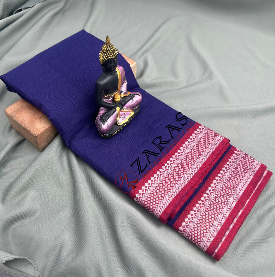 Bharatanatyam Dance Practice Saree - Blue with Red Diamond Border image 0