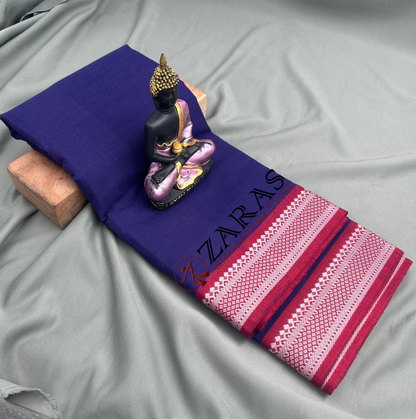Bharatanatyam Dance Practice Saree - Blue with Red Diamond Border image 0