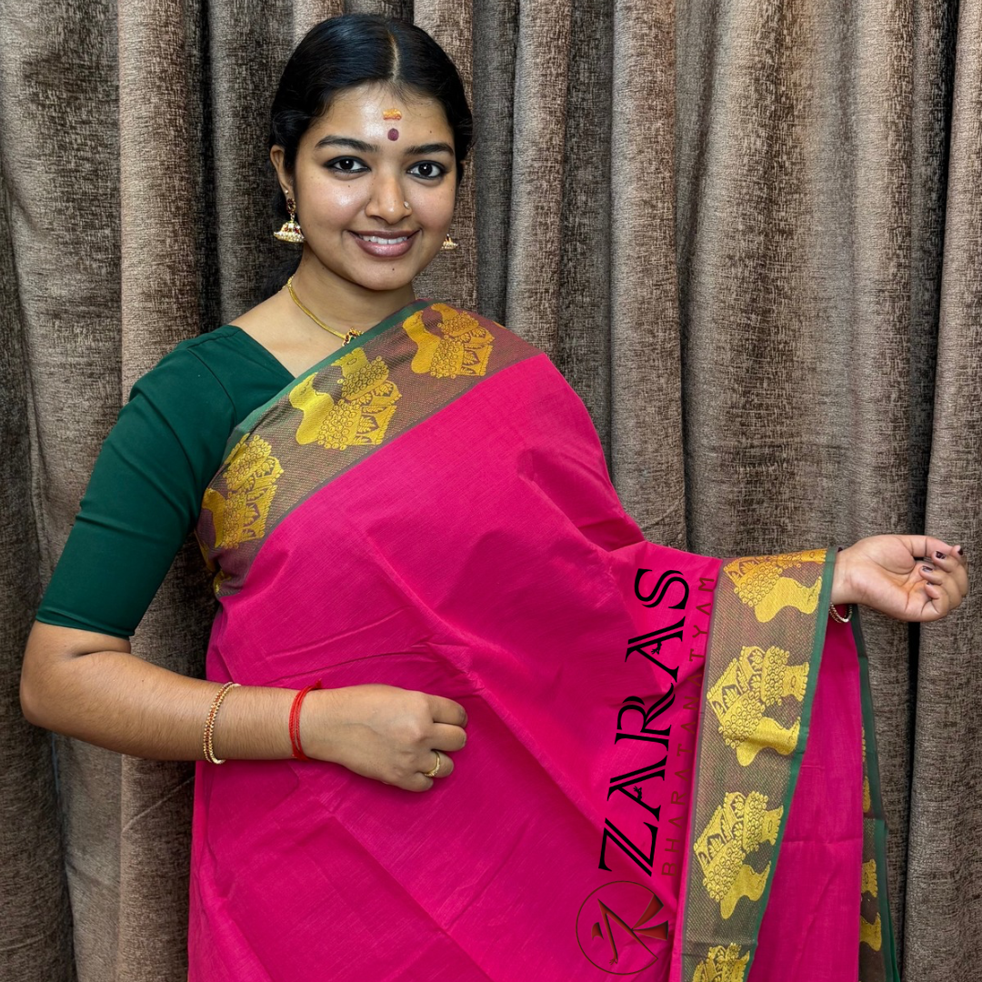 Bharatanatyam Dance Practice Saree - Pink GR Gold Salangai Border image 0