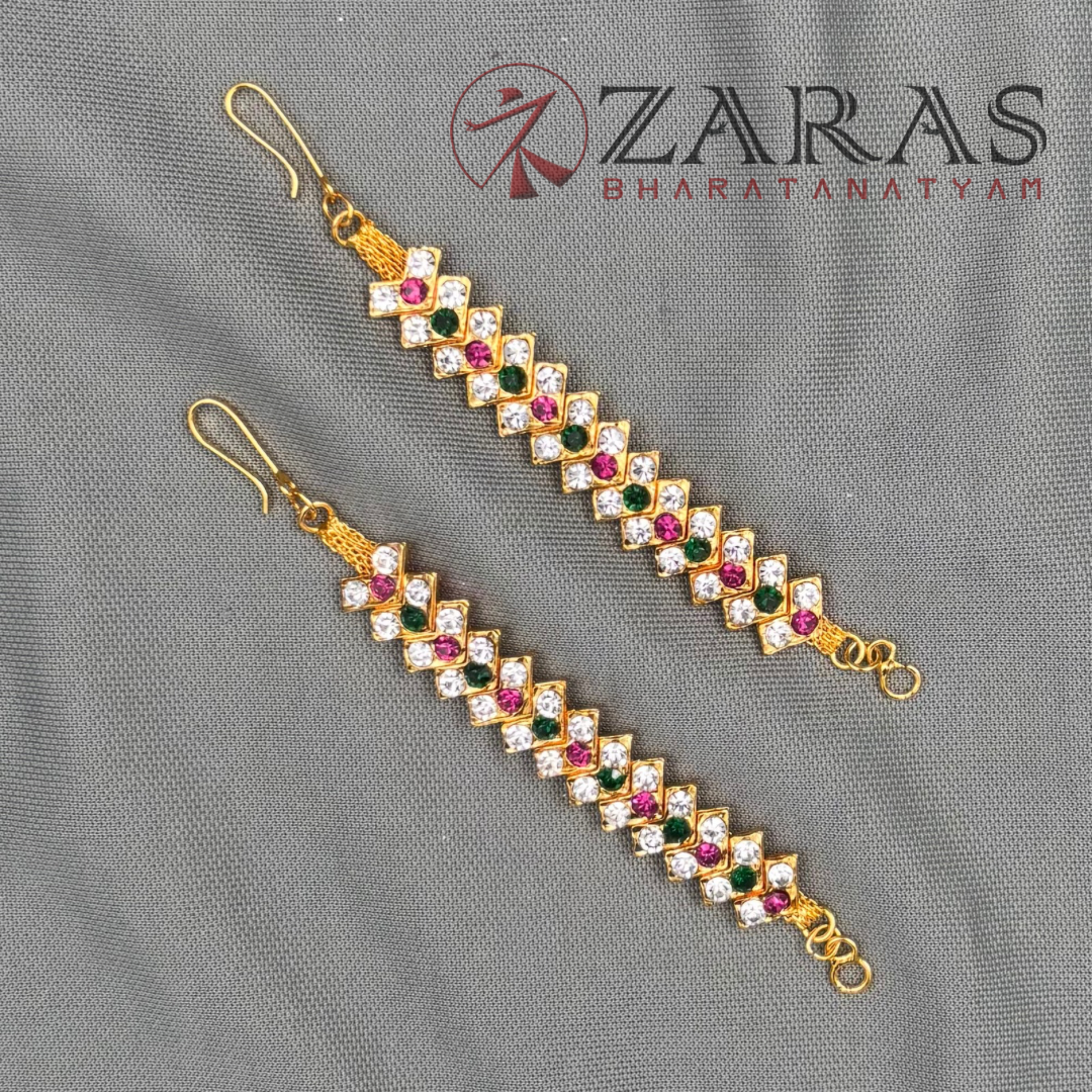 Bharatanatyam Dance Jewellery - Maatal Pink Green White Stone V image 2