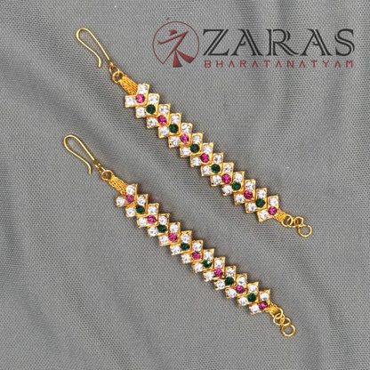 Bharatanatyam Dance Jewellery - Maatal Pink Green White Stone V image 2