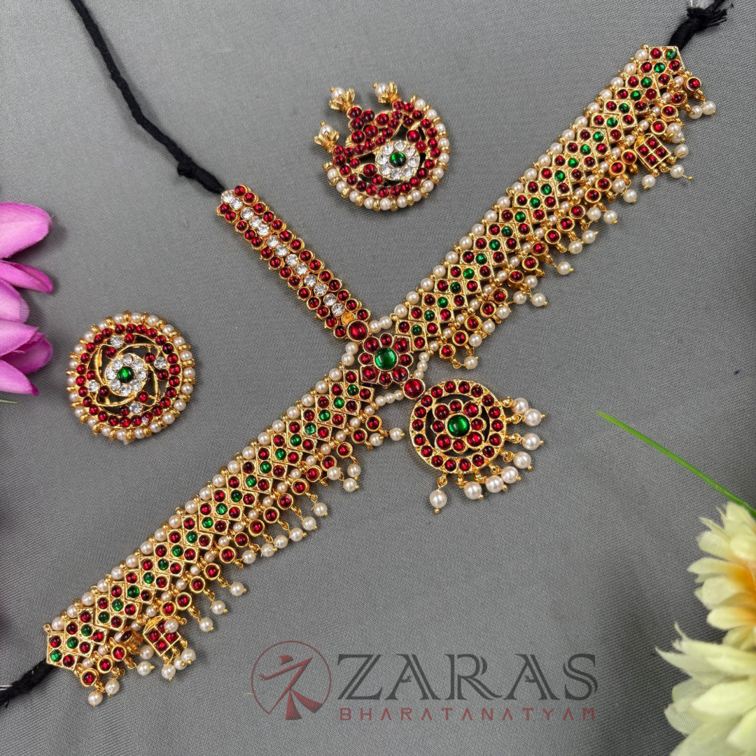 Bharatanatyam Dance Jewellery - Headset Round V RG Kemp Beads CS image 0