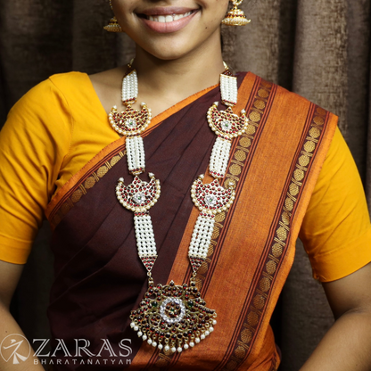 Bharatanatyam Dance Jewellery - 4 Lines Beads Moon RG Kemp Haaram / Long Chain image 0
