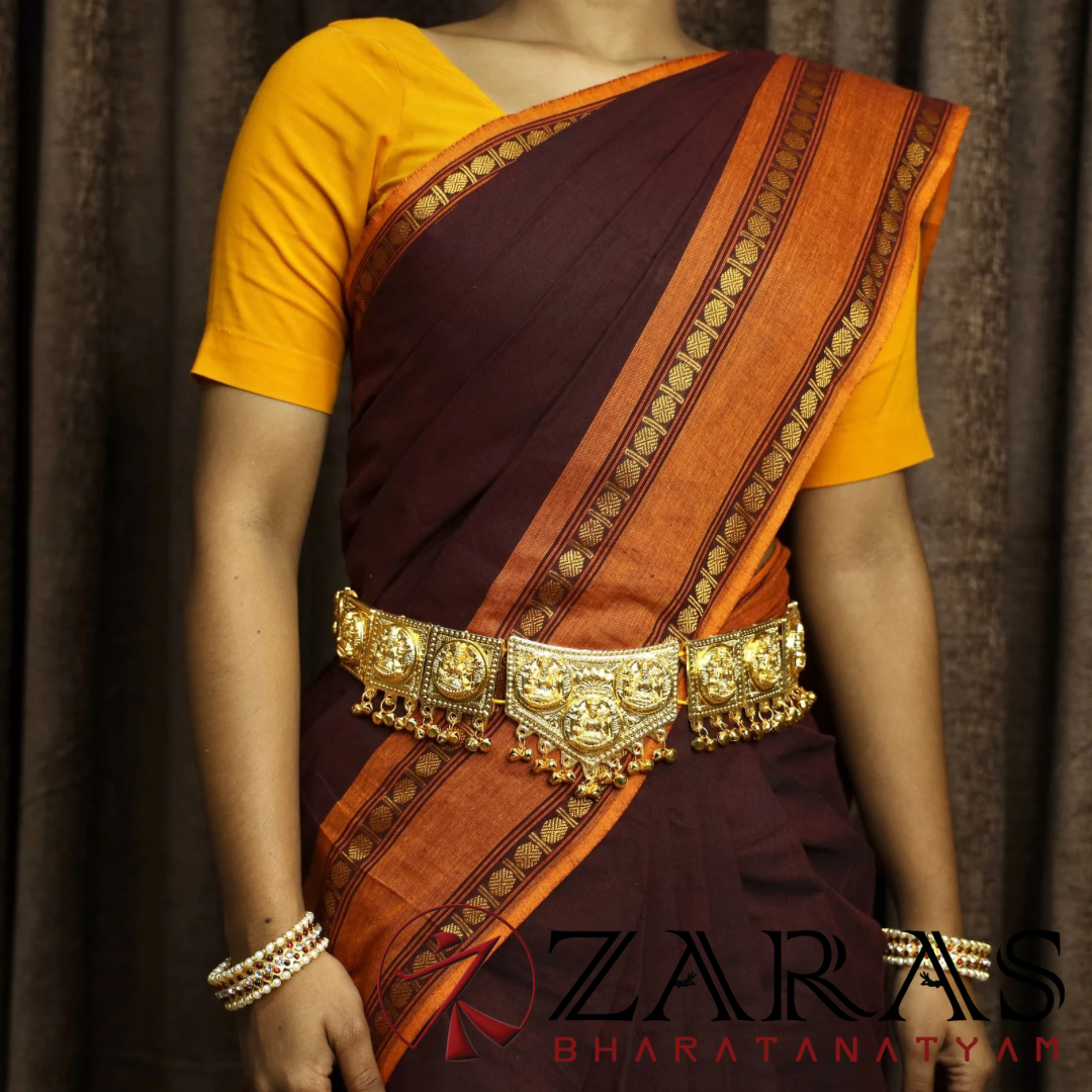 Bharatanatyam Dance Jewellery - Lakshmi V Round Gold Hip Belt (Ottiyanam) image 1