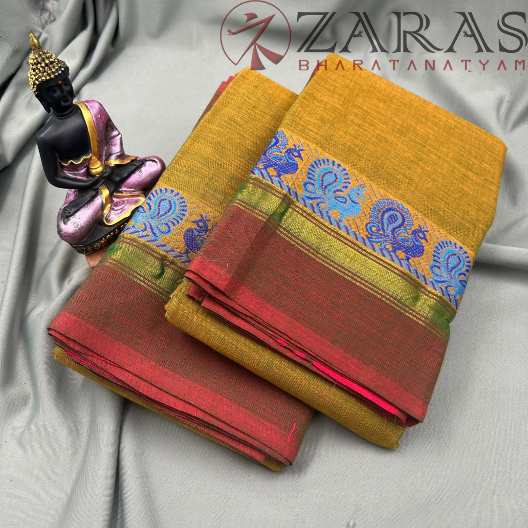 Bharatanatyam Dance Practice Saree - Green Mix Red S Peacock Border image 1