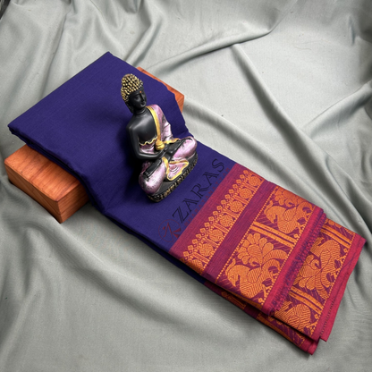 Bharatanatyam Dance Practice Saree - D Blue with Maroon Big Peacock Border image 0