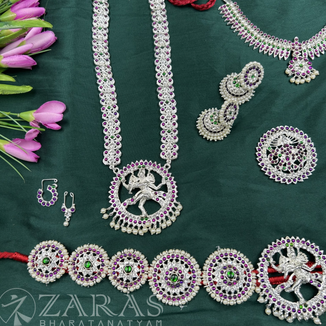 Bharatanatyam Dance Jewellery Silver - Full Set Kemp Kuchi Beads RGS image 1