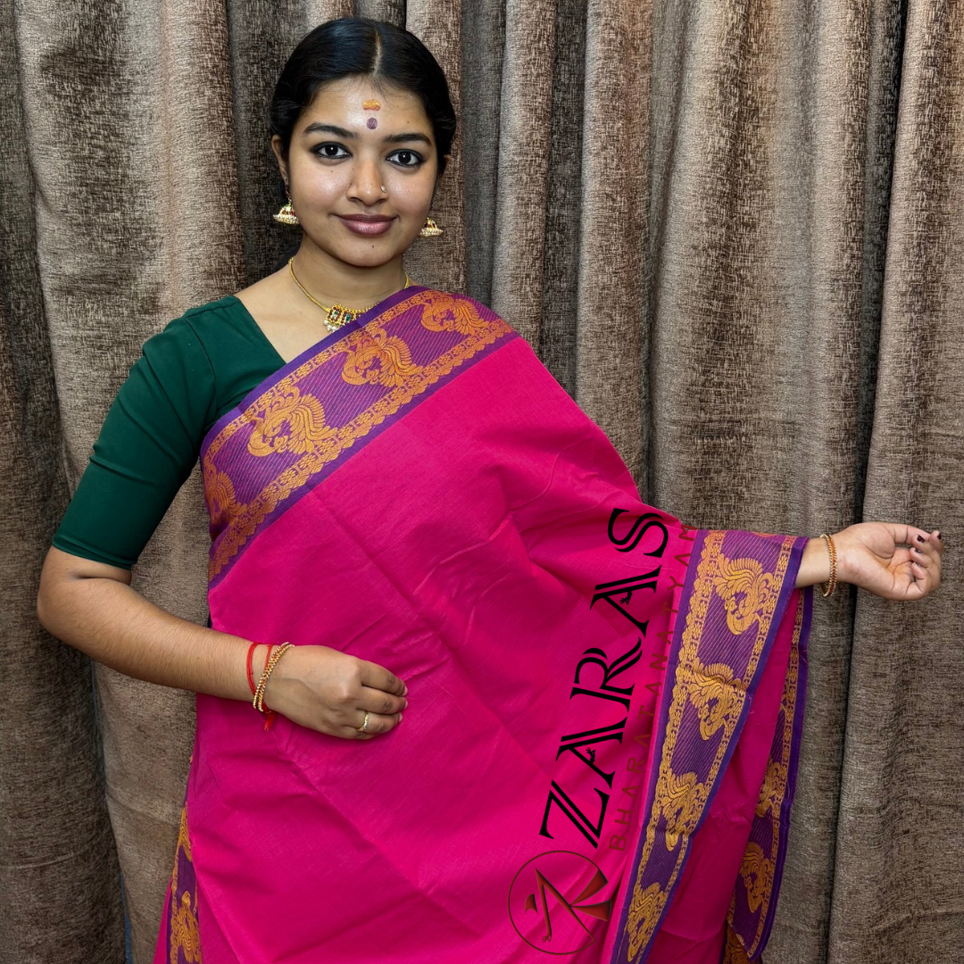 Bharatanatyam Dance Practice Saree - Pink Violet Mus Peacock Border image 0