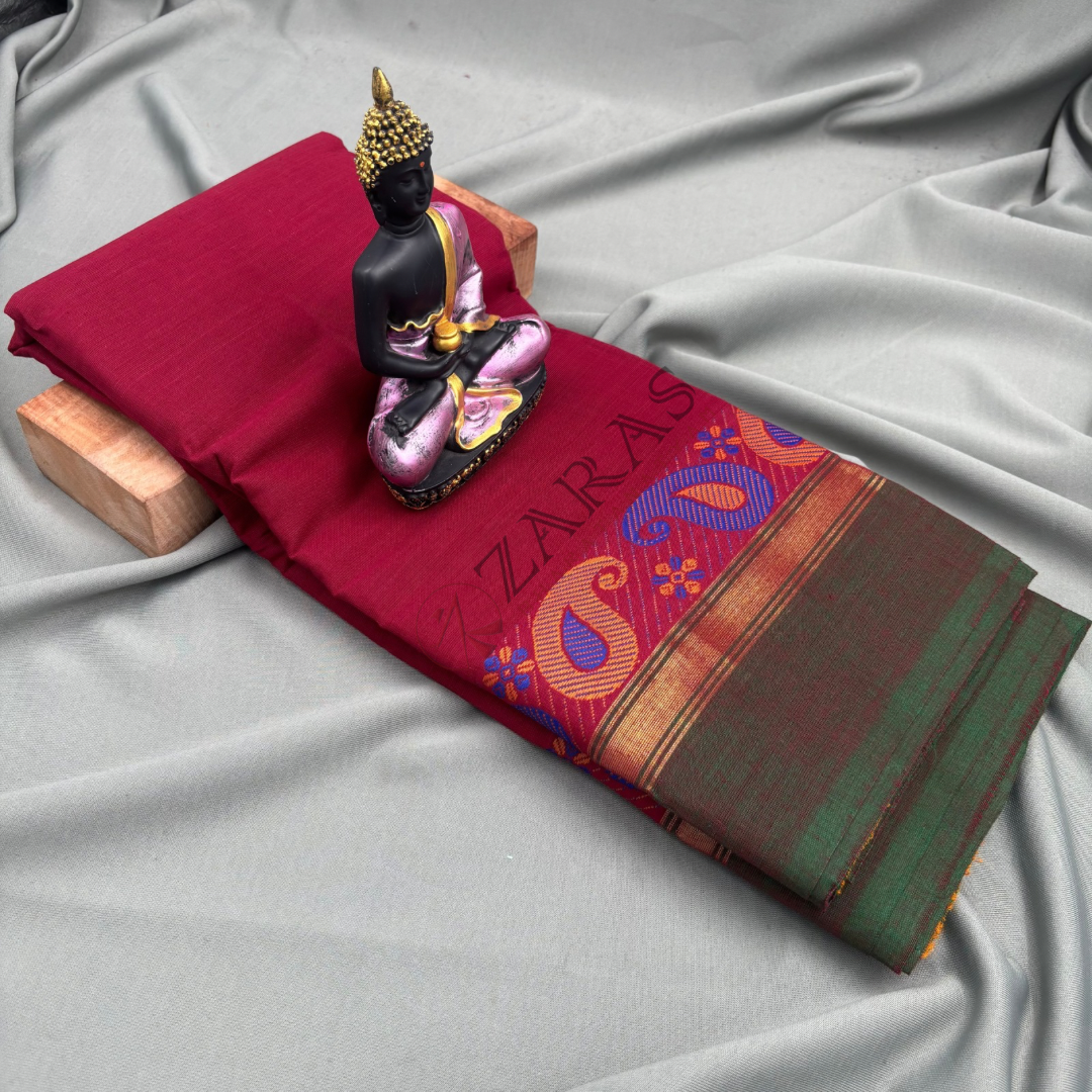 Bharatanatyam Dance Practice Saree - Maroon Green Manga Border image 2