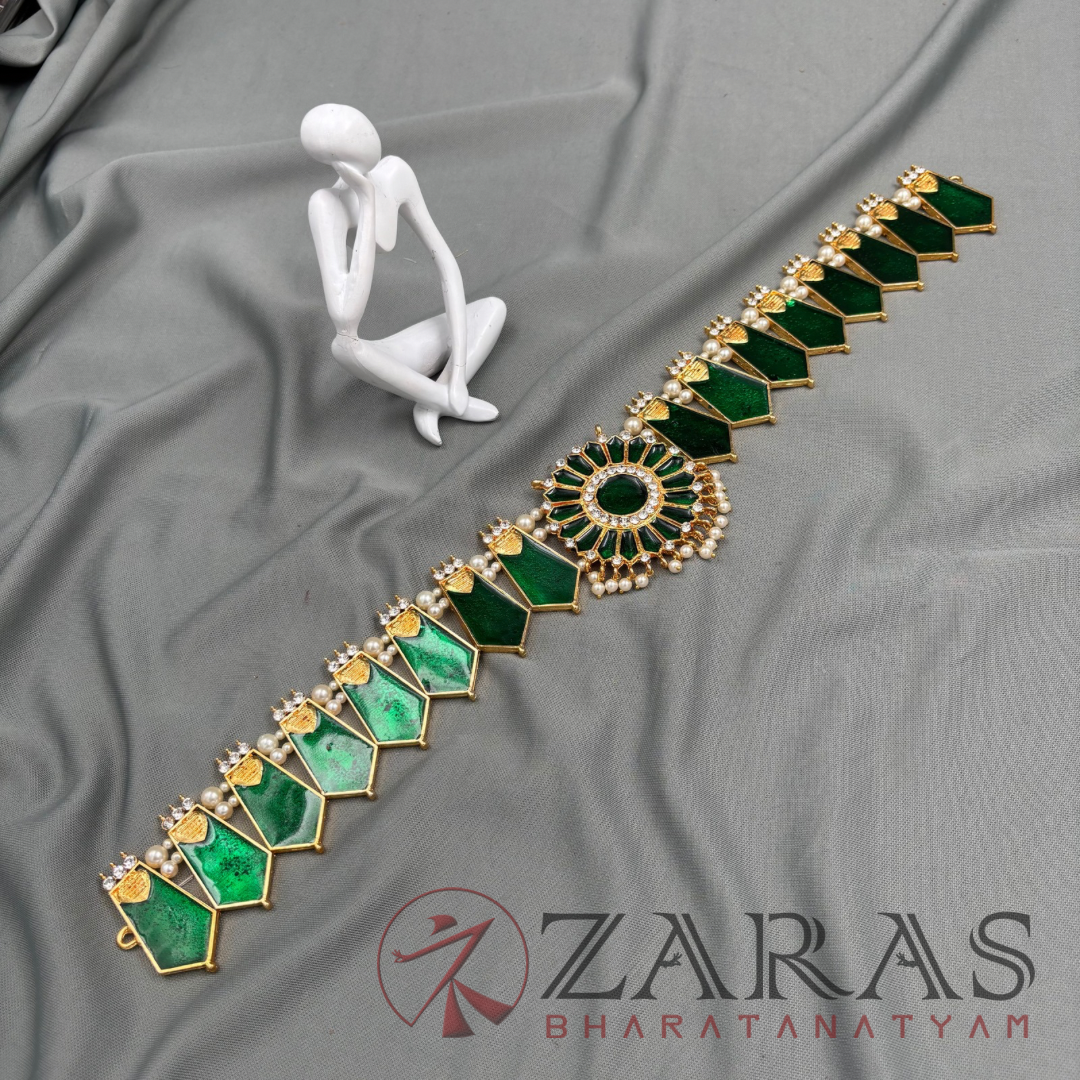 Bharatanatyam Dance Jewellery - Green Flower WS Hip Belt (Ottiyanam) Stone image 3