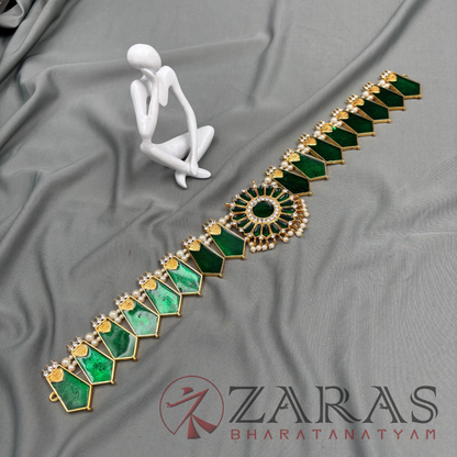 Bharatanatyam Dance Jewellery - Green Flower WS Hip Belt (Ottiyanam) Stone image 3
