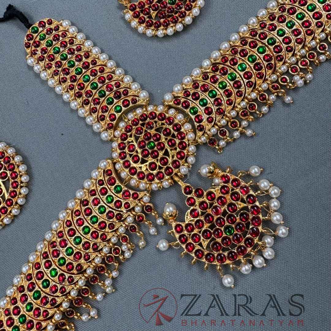 Bharatanatyam Dance Jewellery - Headset Sun Moon RG Kemp Beads CS image 2