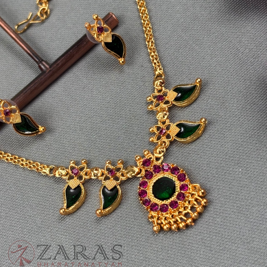 Bharatanatyam Dance Jewellery Necklace - Round Manga Enamel PS Beads with Kammal image 1